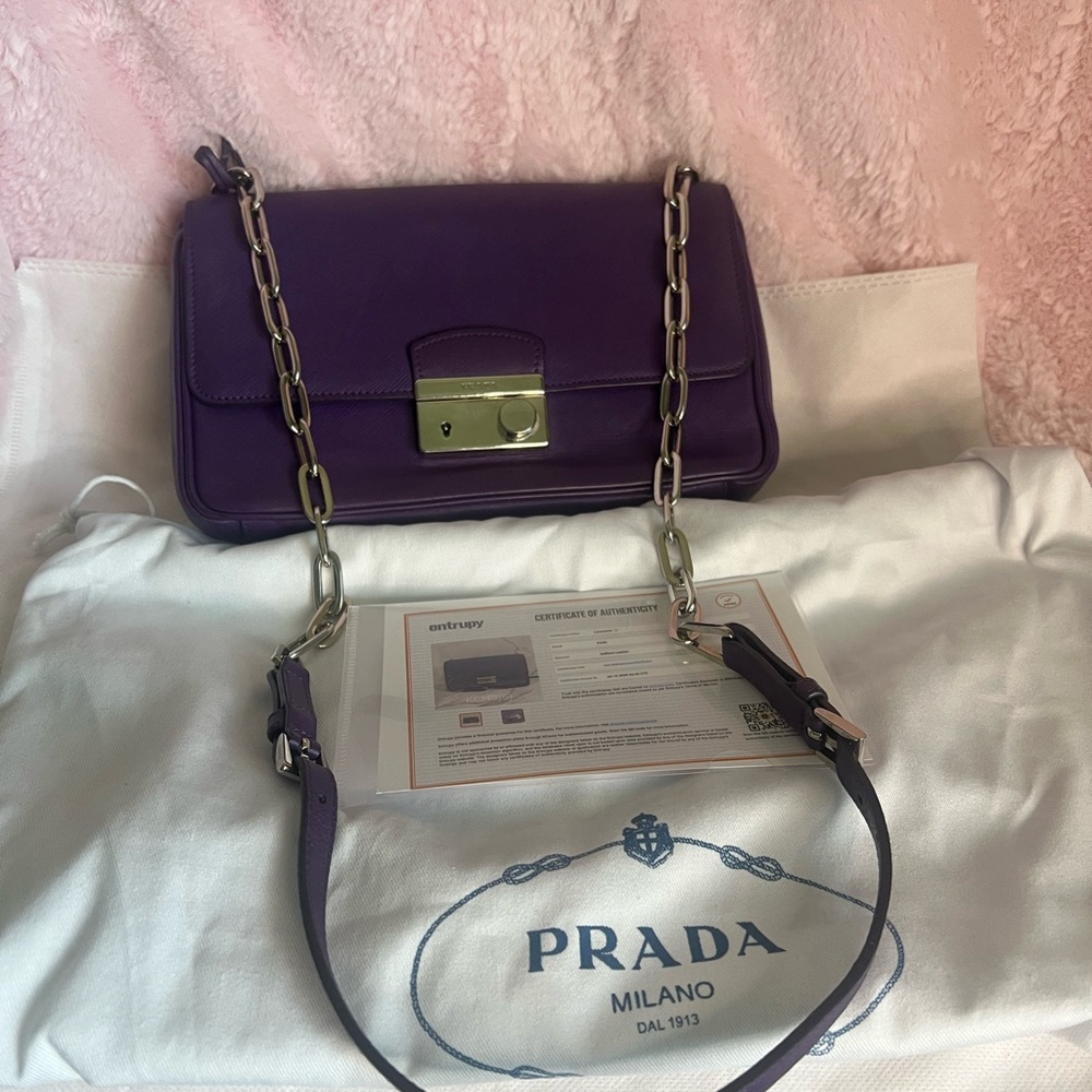 Prada Purple leather shoulder Bag with Chain Strap